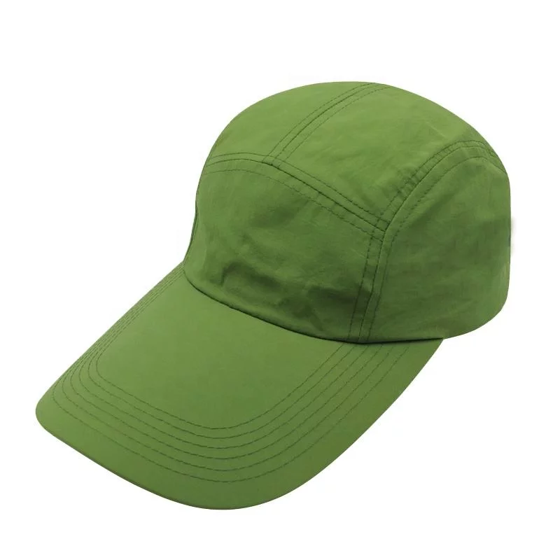 Customized Design Long Brim 5 Panel Camper Caps Nylon Strap Camp Hats