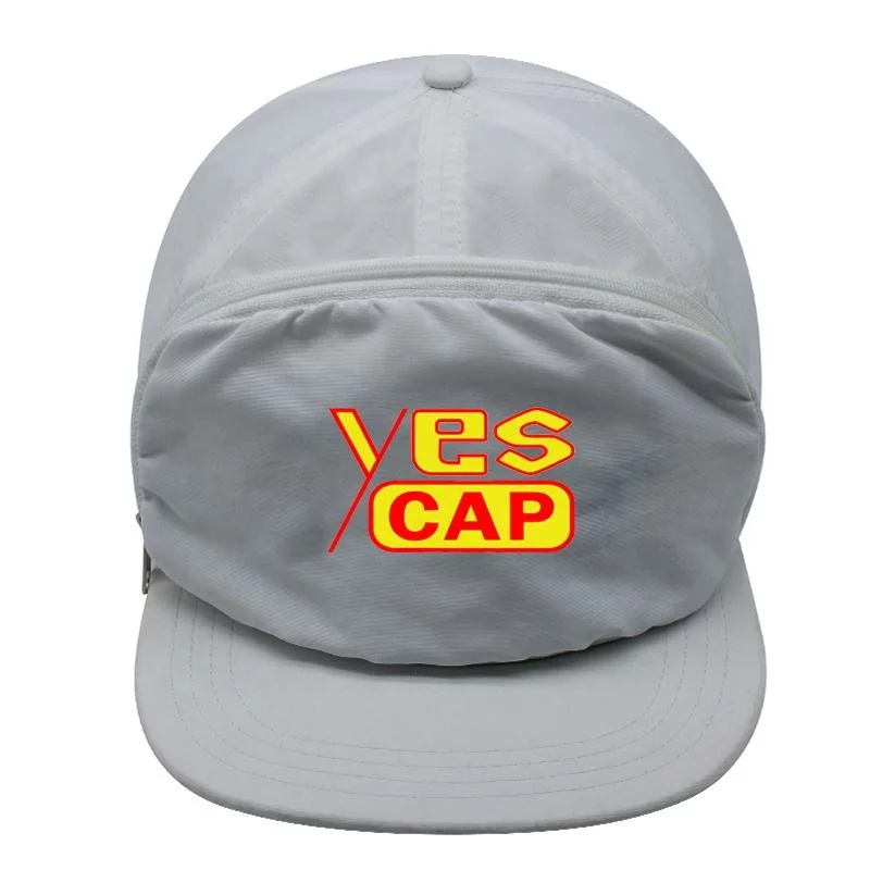 Custom 5 Panel Cap Flat Bill Unstructured Snapback Hat With Zipper Pocket