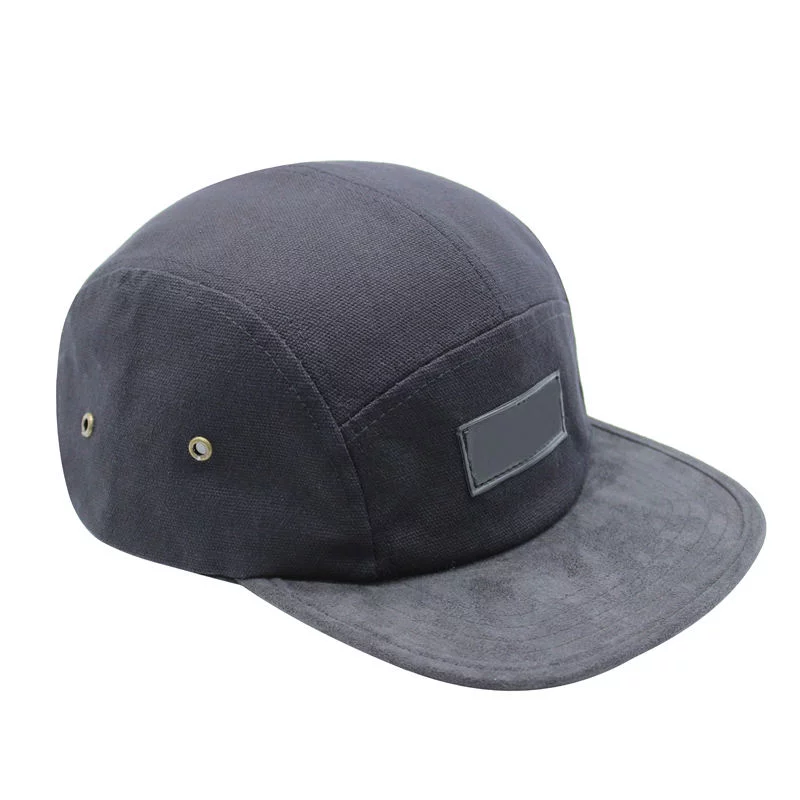 Custom Leather Patch logo 5 Panel Snapback Camper Hats Caps Leather Strap Metal Buckle Back Camper H